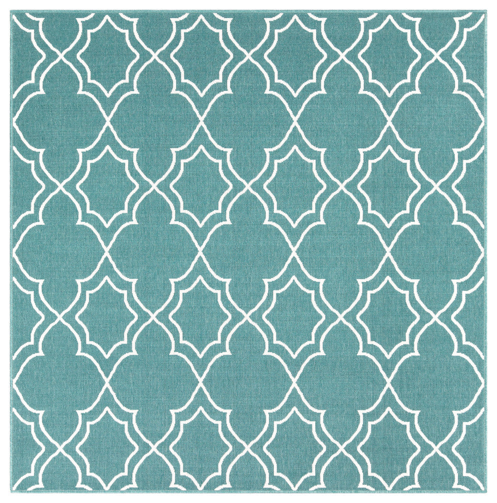 Alfresco Trellis Teal, White Area Rug, 7'3" Square