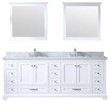 84" White Double Vanity, White Carrara Marble Top, White Sinks and 34" Mirrors