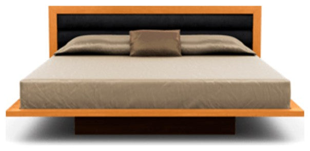 Moduluxe 29" Queen Bed With Upholstery, Natural Cherry, Onyx Microsuede