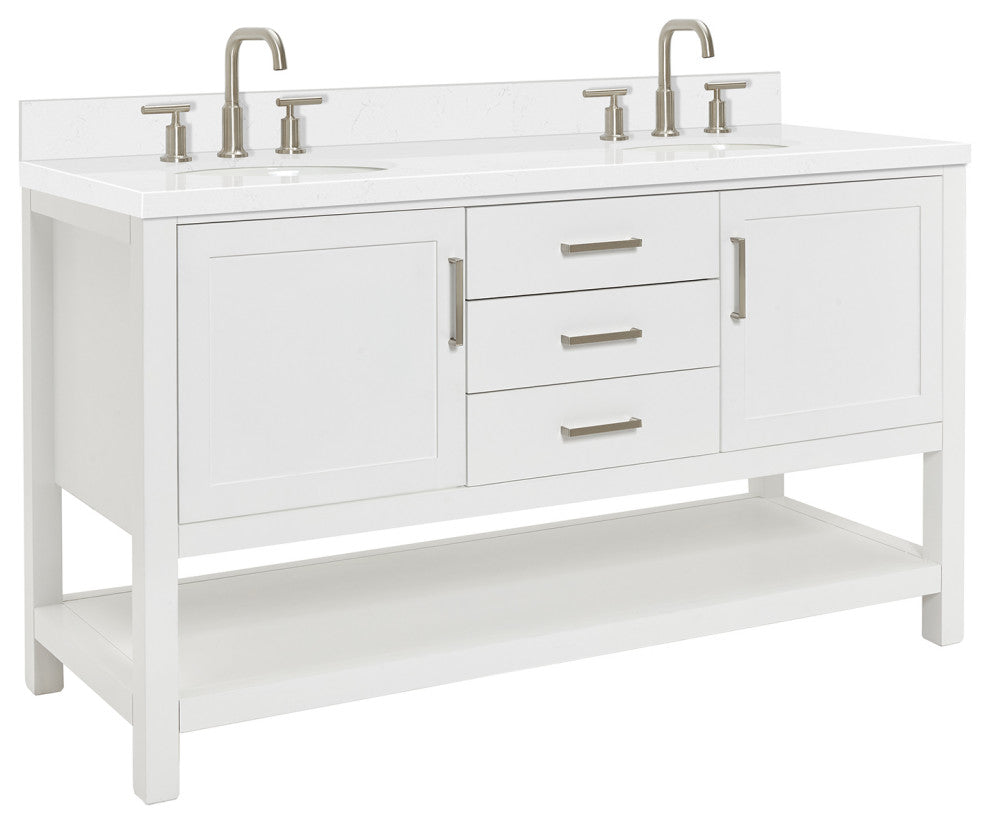 Ariel Bayhill 60" Double Oval Sink Bathroom Vanity, Carrara Quartz
