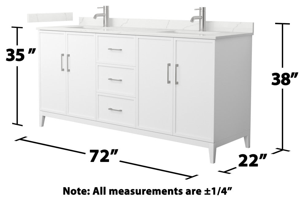 Elan 72" Double Vanity, White, Giotto Quartz Top, 1-Hole, Nickel Trim