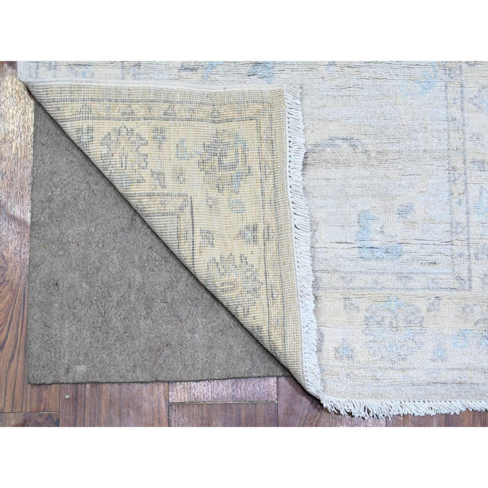 Ice Gray Peshawar Washed Out Faded Wool Hand Knotted Oriental Rug, 2'8"x12'2"