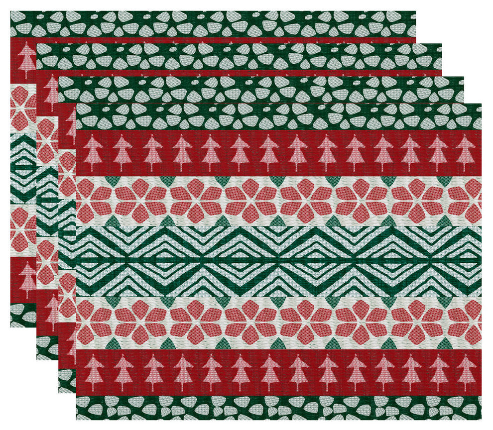 FairIsle, Geometric Print Placemat, Red (Set of 4), 18 x 14"