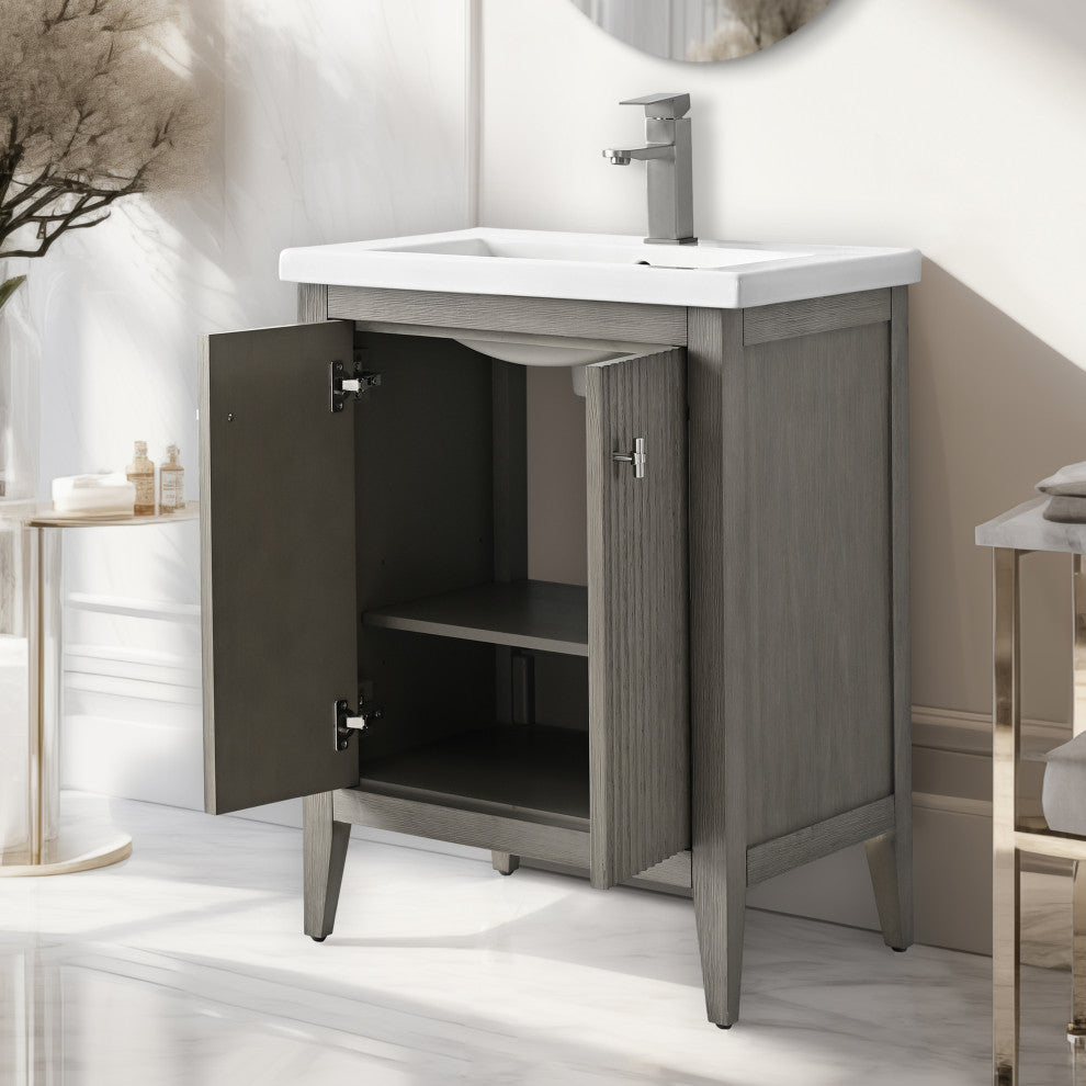 Vanity Art Freestanding Vanity, Driftwood Gray, 24", Single Sink, Brushed Nickel