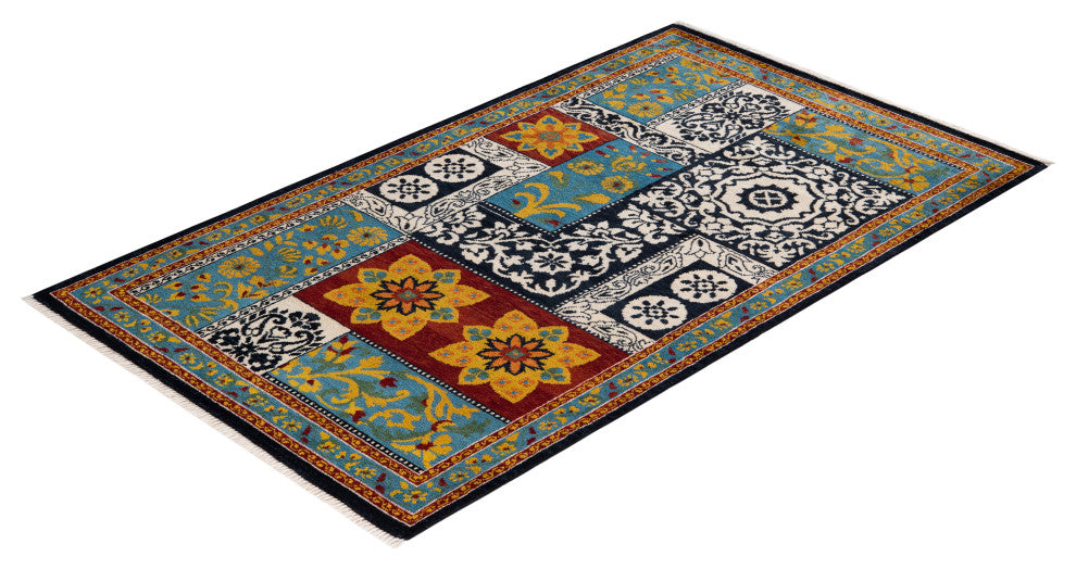 Suzani, One-of-a-Kind Hand-Knotted Area Rug Blue, 3' 3 x 5' 5