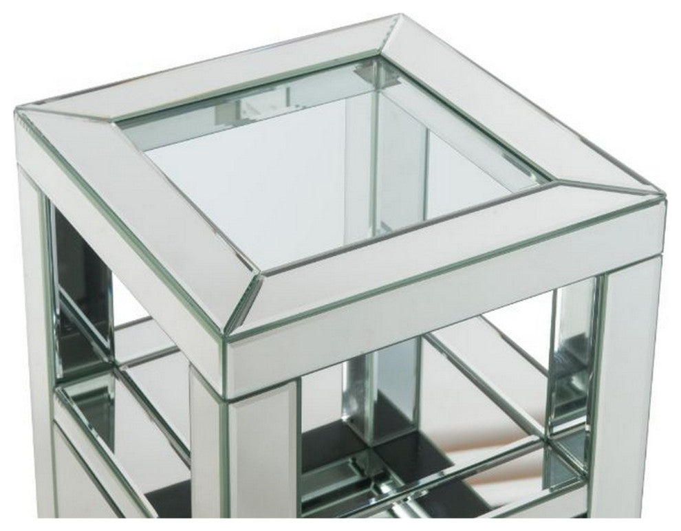 Benzara BM251219 Accent Table With Mirror Work/2 Storage Drawers, Small, White