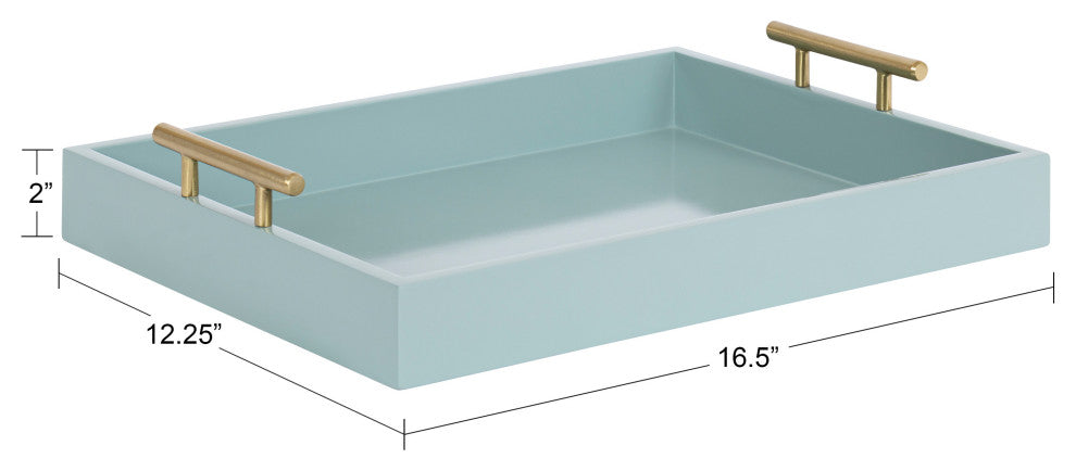Lipton Decorative Wood Tray With Metal Handles, Blue/Gold, 16.5x12.25