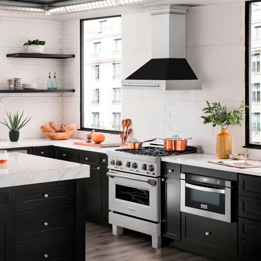 ZLINE 30 In. Wall Mount Range Hood, DuraSnow With Black Matte, 8654SNX-BLM-30