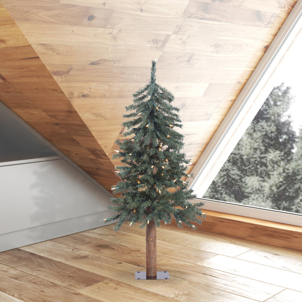Vickerman B907331 3' Natural Bark Alpine Artificial Christmas Tree, Clear Lights
