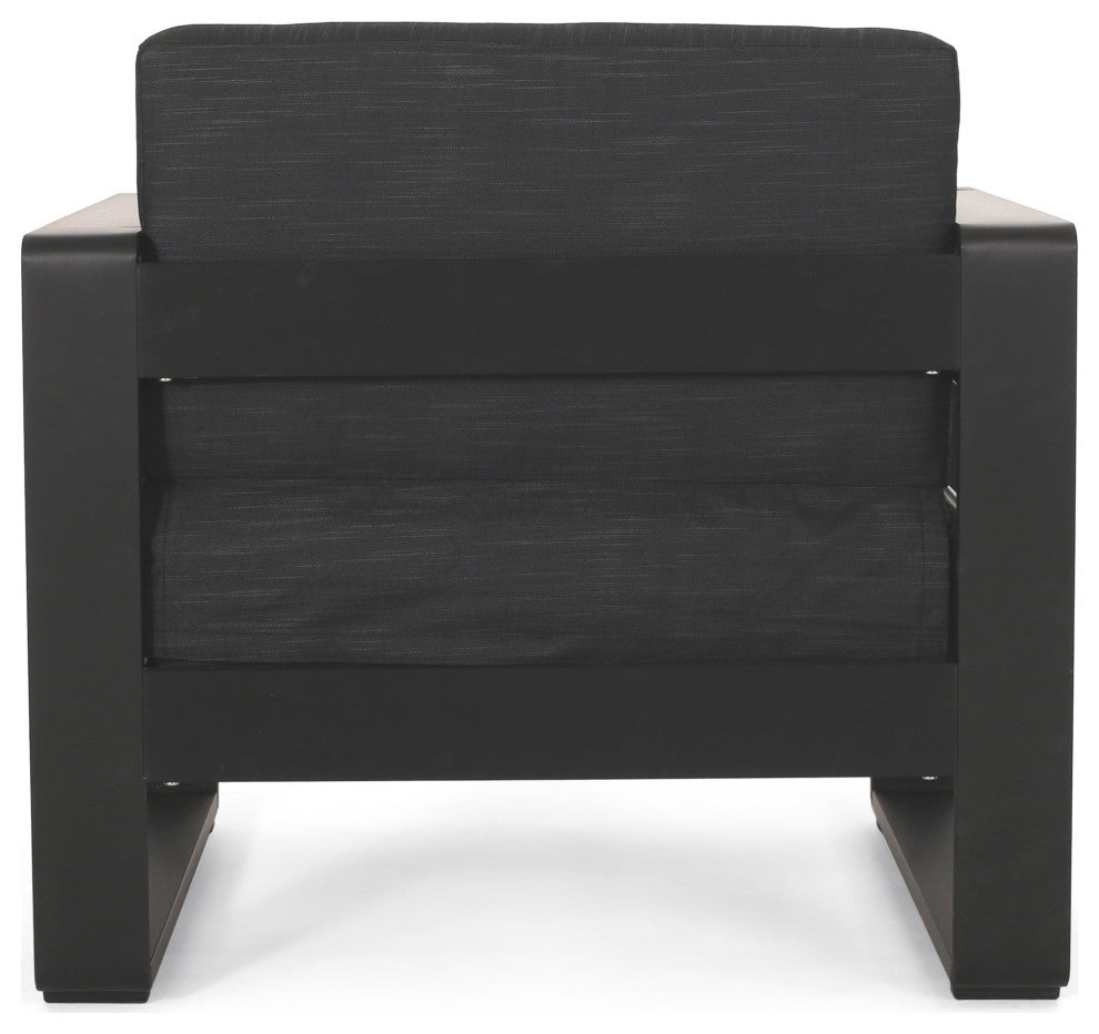 Neffs Outdoor Aluminum Club Chair With Faux Wood Accents, Black, Set of 2