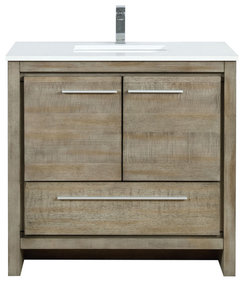 Lafarre 36 Rustic Acacia Vanity,Quartz Top, Sink, Nickel Faucet Set