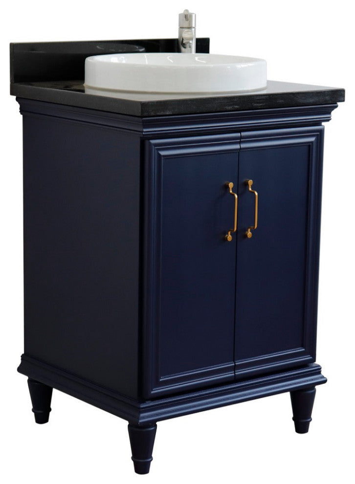 25" Single Vanity, Blue Finish With Black Galaxy And Round Sink