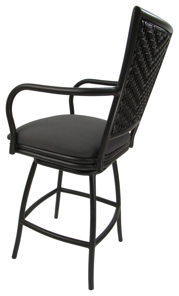 Set of 3, Outdoor/Indoor Swivel Bar Stools Erin, Dark Gray Linen on Brown, 26"