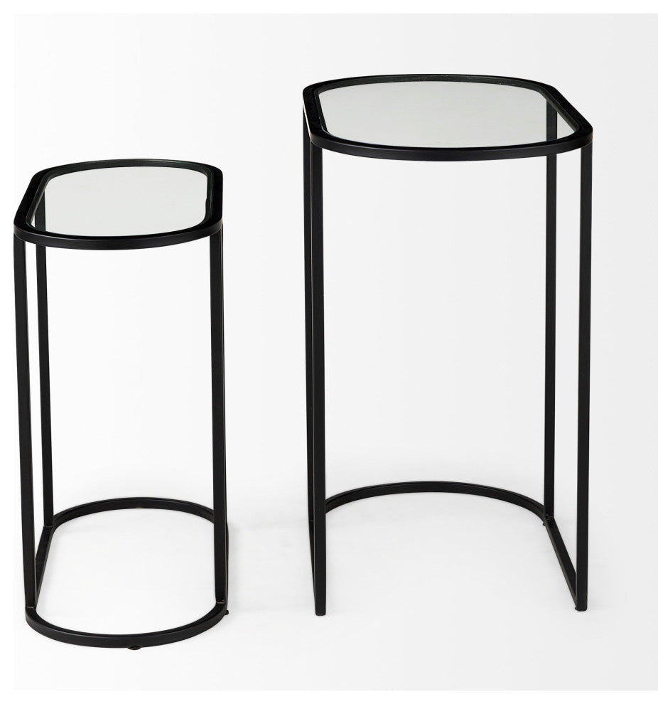 Celine Set of Two Black/Silver Metal and Glass Nesting Accent Tables