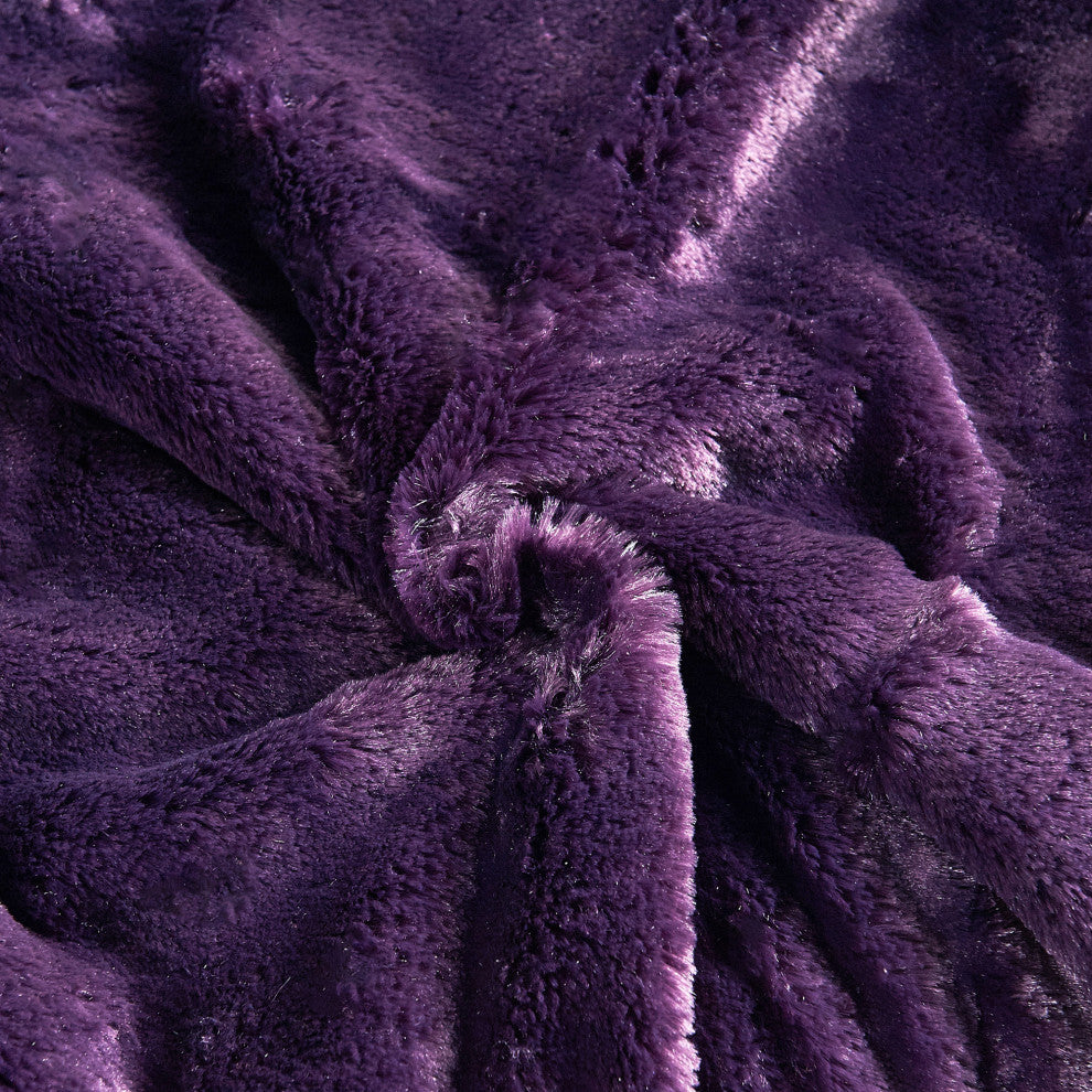 Plain Faux Fur Throw Blanket, Blackberry, 60"x80"