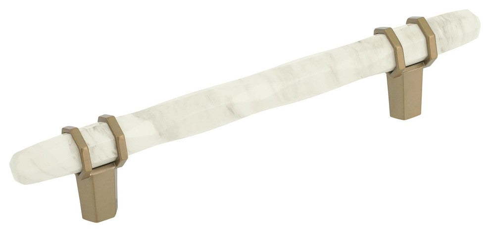Carrione Cabinet Pull, Marble White/Golden Champagne, 5-1/16" Center-to-Center