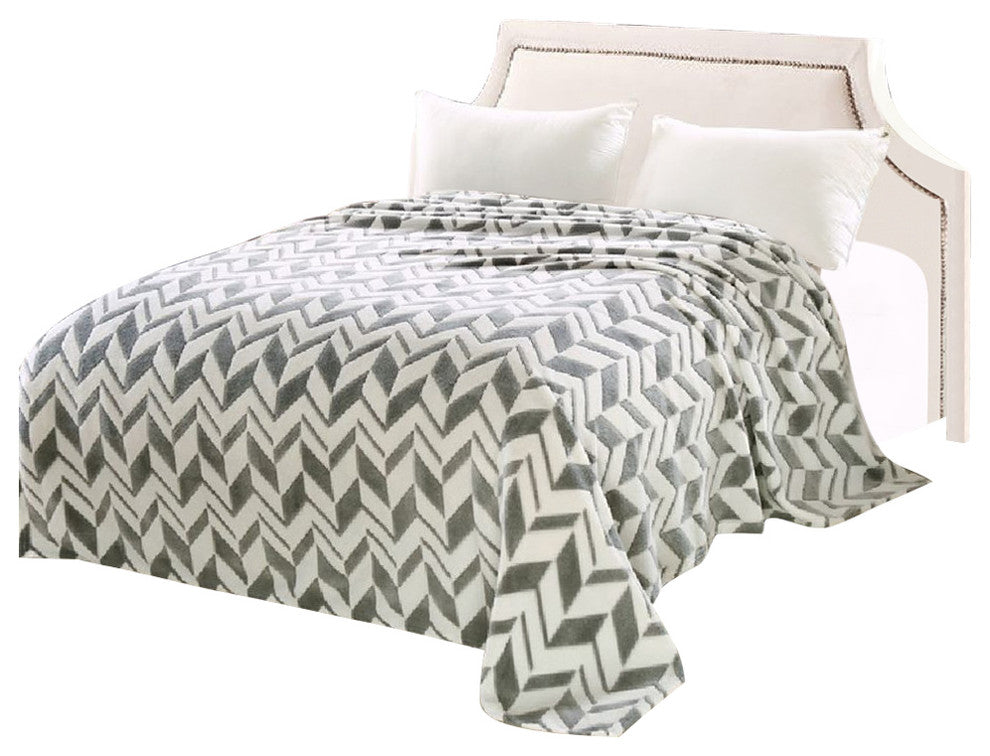 Arrow Chevron Micro Plush Blanket Gray, Queen