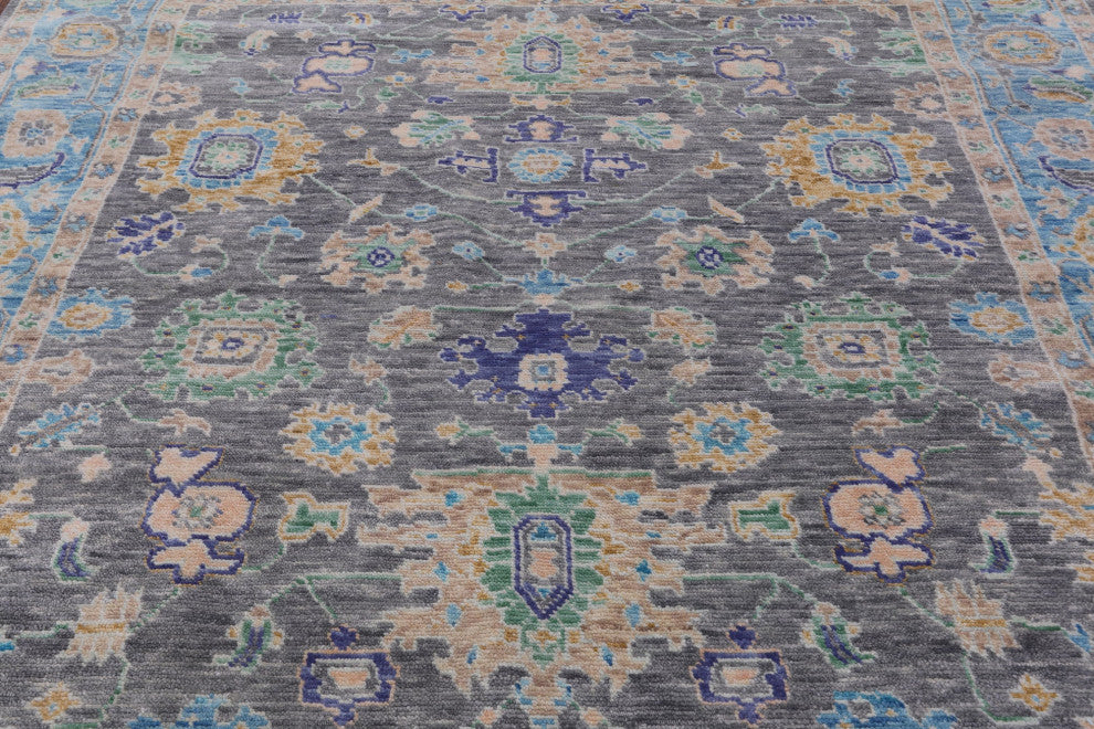 8' Square Handmade Turkish Oushak Wool Rug - Q13440