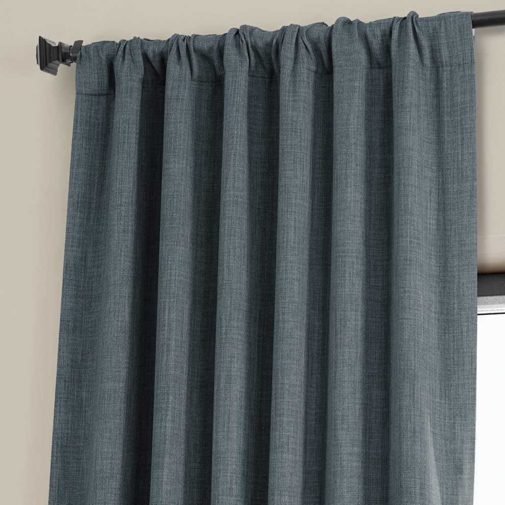 Faux Linen Darkening Curtain Single Panel, Reverie Blue, 50"x96"