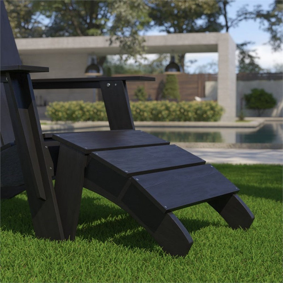 Sawyer Modern All-Weather Poly Resin Wood Adirondack Ottoman Foot Rest, Black
