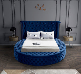 Luxus Button Tufted Velvet Round Bed, Navy, Full