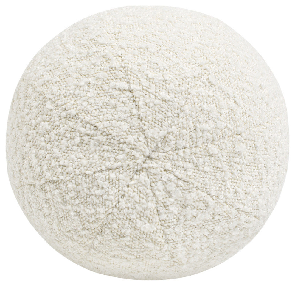 Luna 12" Round Sphere Boucle Throw Pillow, Ivory White