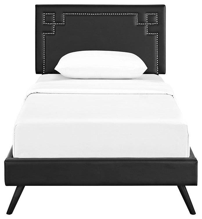 Modway Josie Twin Vinyl Platform Bed With Round Splayed Legs, Black
