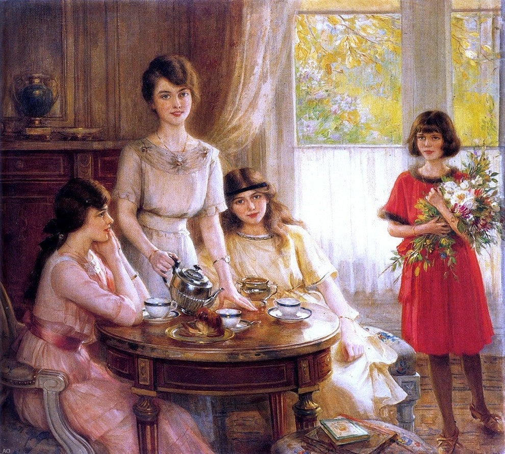 Albert Lynch L'heure Du The, 20"x25" Gallery Wrapped Canvas Print