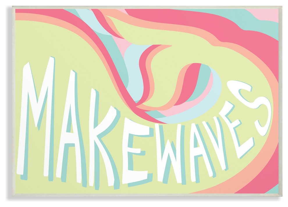 The Kids Room Make Waves Groovy Mermaid Typography Wall Plaque Art, 13"x19"