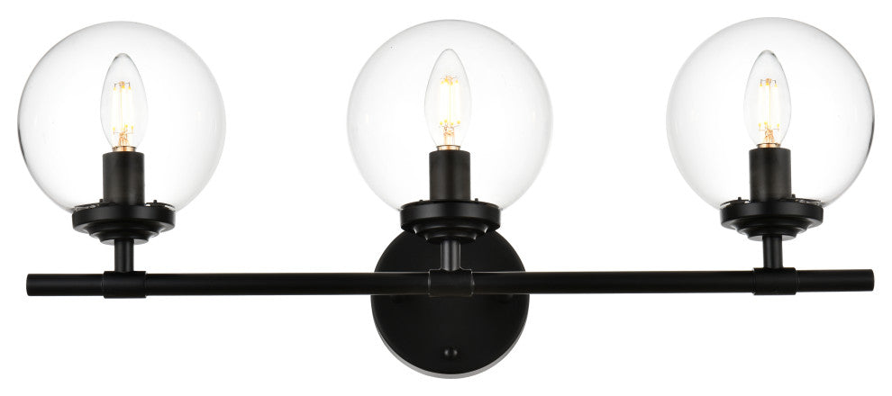 3 Light Black And Clear Bath Sconce