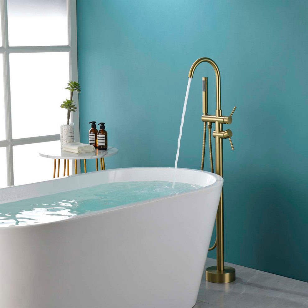 Givingtree Contemporary Floor Mount Tub Filler Trim, Brushed Nickel, Gold