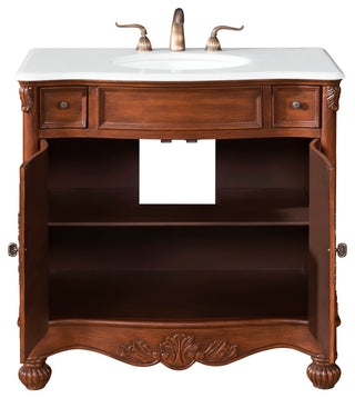 48" Single Bathroom Vanity, Teak Color With ivory white engineered marble, 36