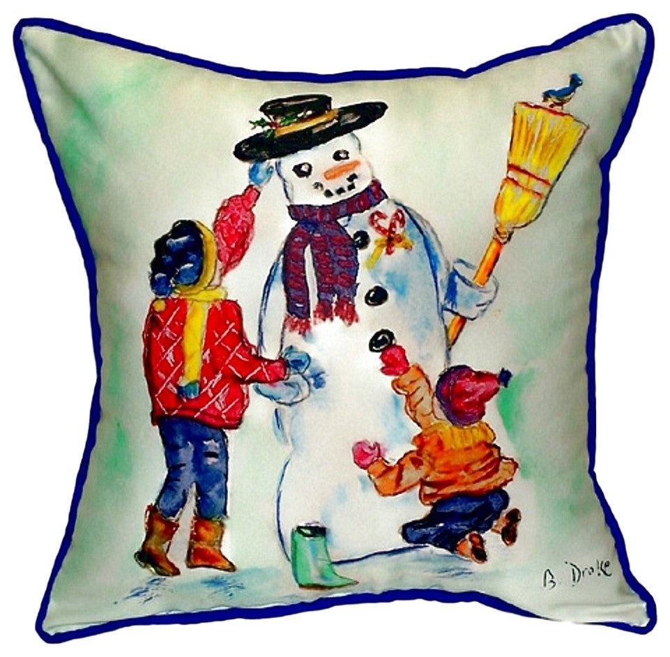 Betsy Drake Snowman Small Indoor/Outdoor Pillow 12x12