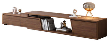 Fero Minimalist Walnut Rectangle Extendable TV Stand With 3 Drawers Up to 120", Walnut