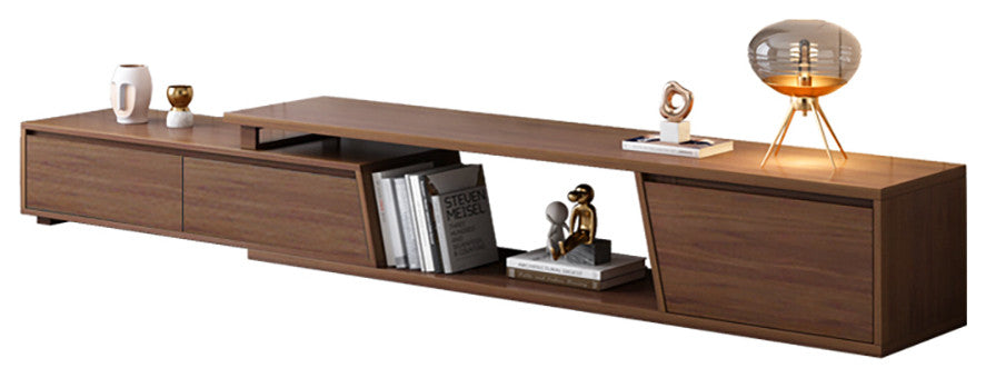 Fero Minimalist Walnut Rectangle Extendable TV Stand With 3 Drawers Up to 120", Walnut