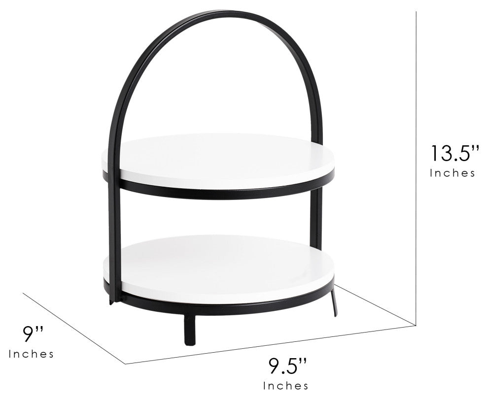 American Art Decor 2-Tier White Wood Metal Storage Display Tray