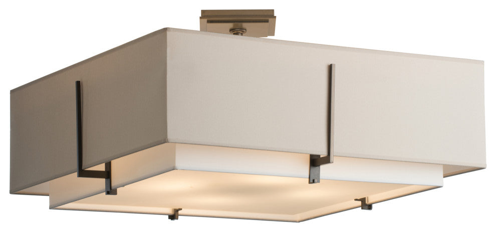 Exos Square Large Double Shade Semi-Flush, Natural Anna/Flax, Dark Smoke