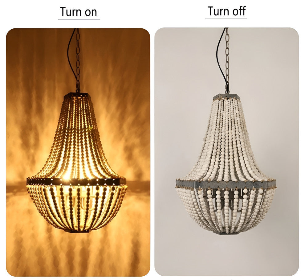Couvin | Retro Wooden Beads Chandelier for Living Room, Empire Medium