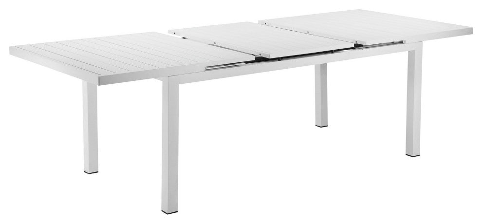 Benzara BM287743 Meta 95" Extendable Dining Table, White Aluminum Frame