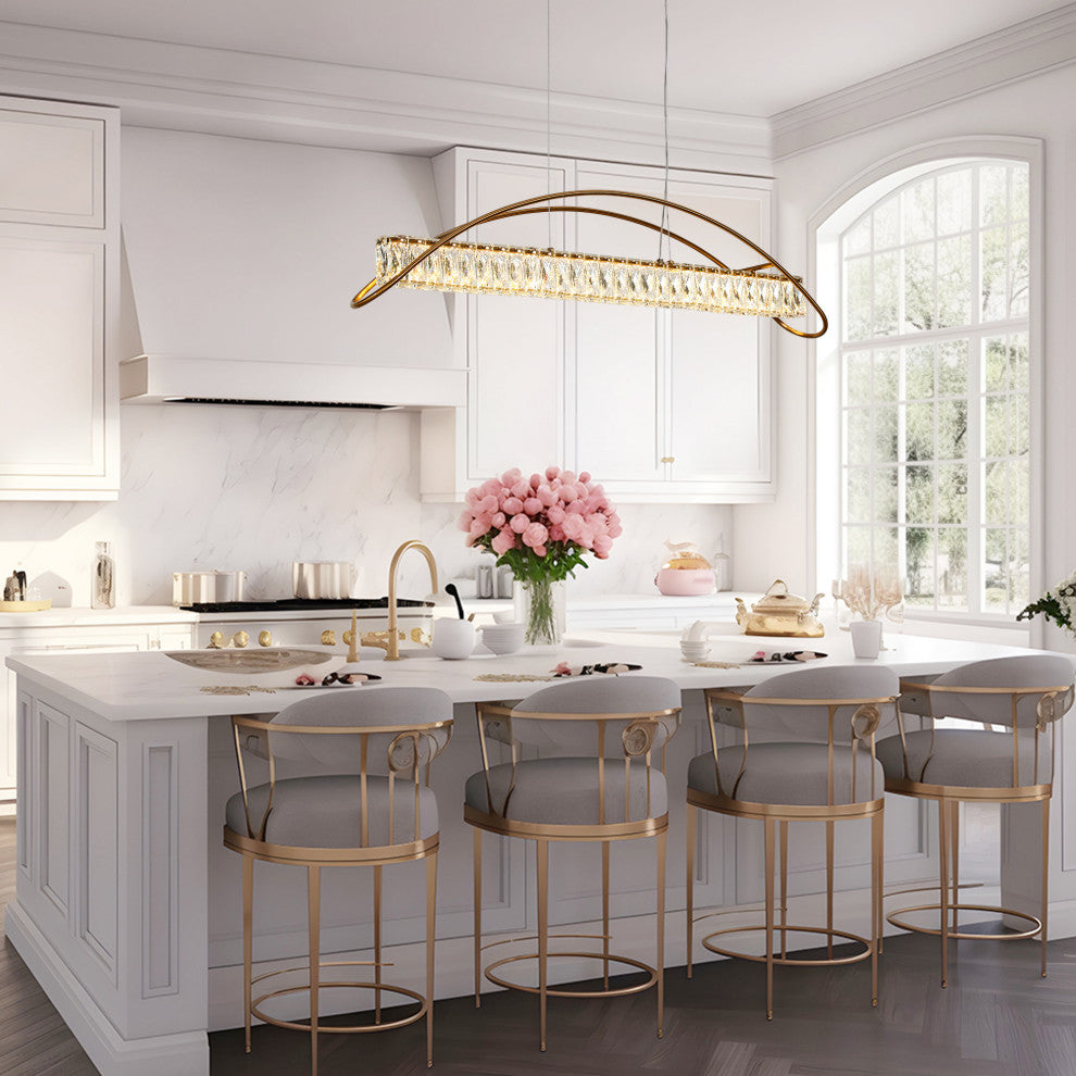 LNC Cardoon 1-Light 39.4" Modern Linear Crystal LED Kitchen Island Light, Brass