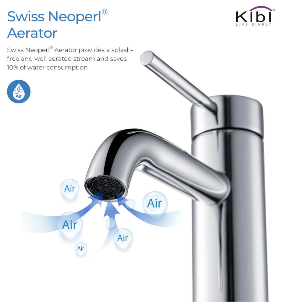 Circular Brass Single Handle Bathroom Faucet KBF1008, Chrome, with Drain