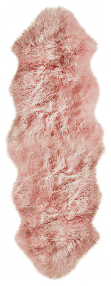 HomeRoots 24" x 72" x 2" Pink Double Sheepskin Area Rug