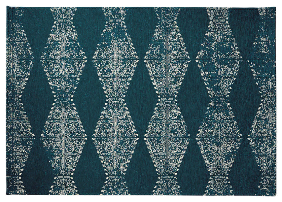 Pyramid Stripe Chenille Rug, Teal, 5'x7'