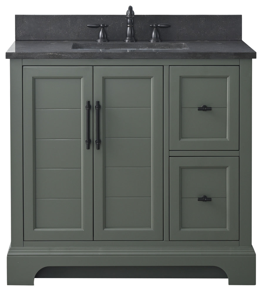 Vanity Art Bathroom Vanity With Sink & Top, Vintage Green, 36", Black Stone