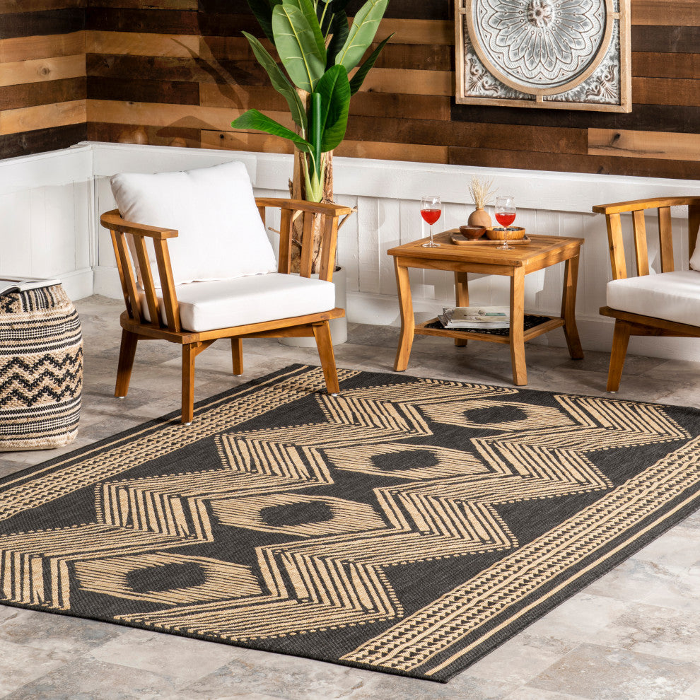 Nuloom Ranya Tribal Indoor/Outdoor Contemporary Area Rug, Dark Grey 8'X10'