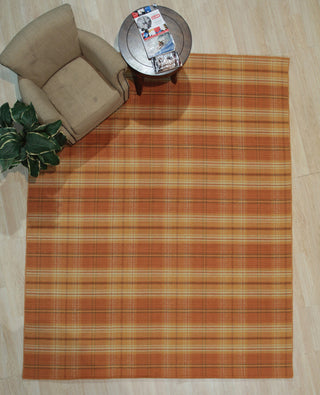 EORC Orange Hand Knotted Wool Plaid Rug, 9'x12'