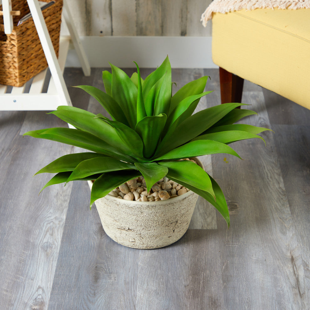 1.5' Agave Succulent Artificial Plant, White Planter