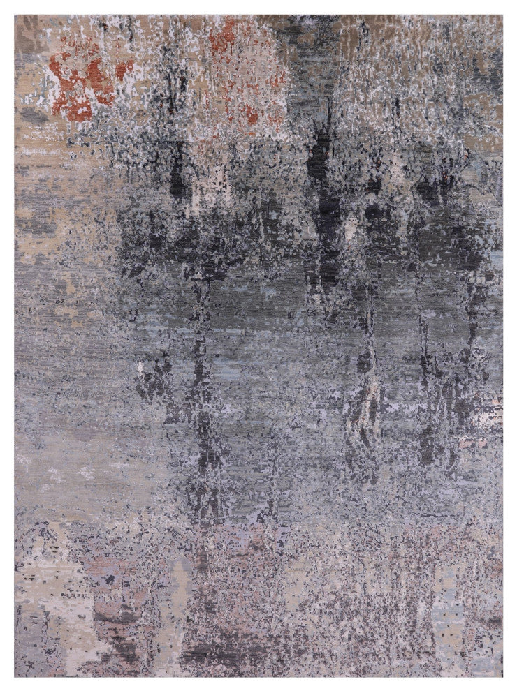 Abstract Wool and Silk Hand Knotted Rug 9' 0" X 12' 3" Q8873