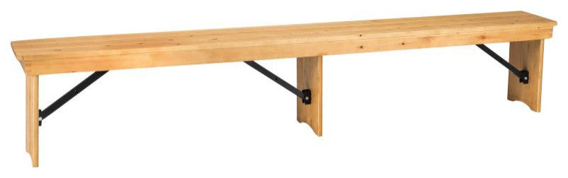 HERCULES Series 8' x 12'' Solid Pine Folding Farm Bench With 3 Legs, Light Natural