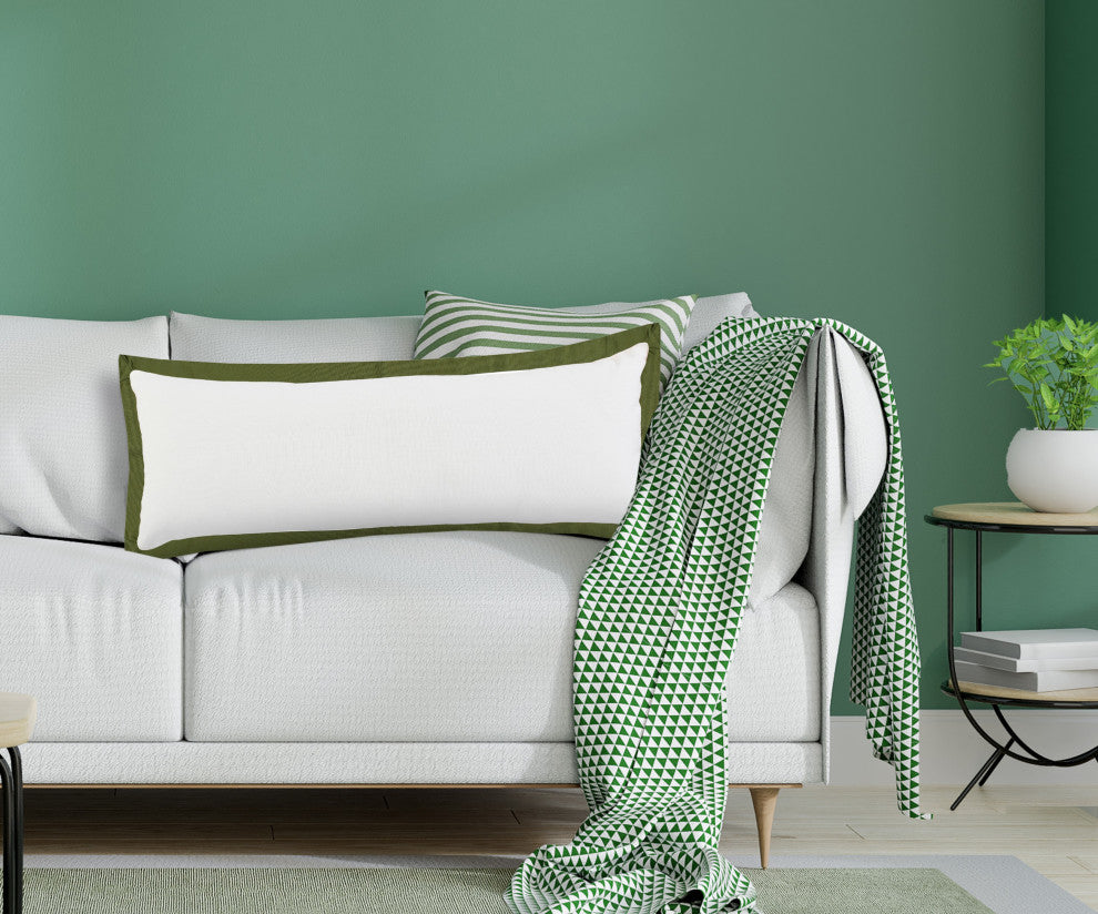 Ox Bay Handwoven White/Green Bordered Organic Cotton Pillow Cover, 14"x36"